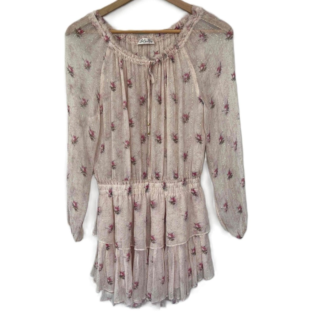 LOVESHACKFANCY Size Medium Popover in Vintage Rose Mini Dress Powder Pink Gold